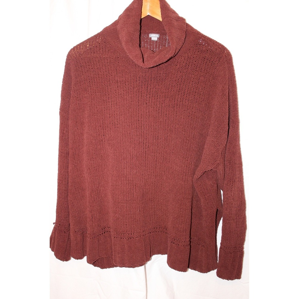 Aerie Chenille Cowl Neck Sweater Burgundy Open Knit Pullover Womens Medium